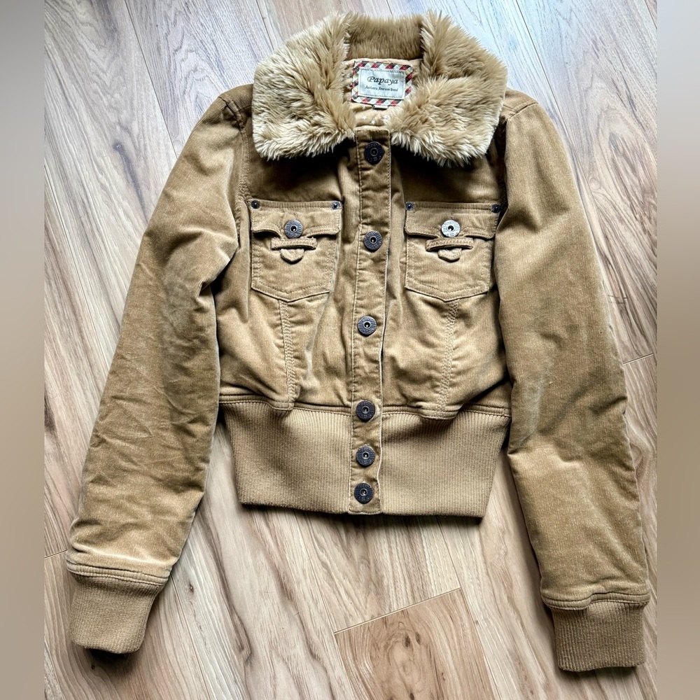 Papaya Tan Cropped Bomber Jacket